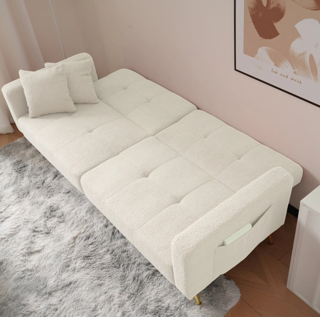 Divano letto convertibile in tessuto Sherpa 175x64x72 cm; bianco