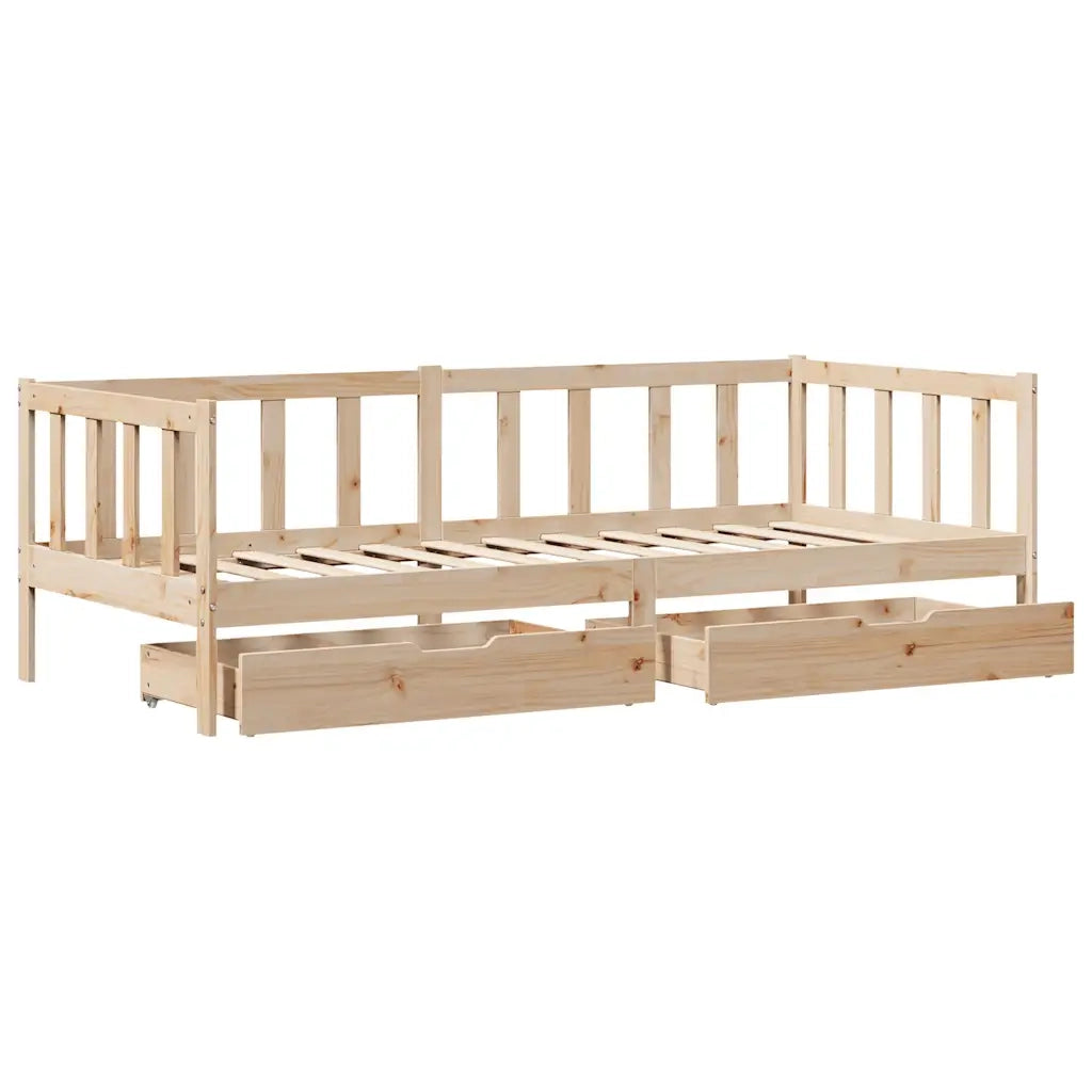Letto singolo | Letto per adulti | Dormeuse con Cassetti 90x190 cm in Legno Massello Pino