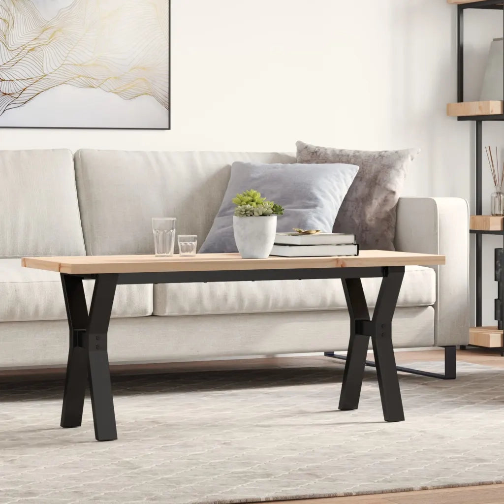Tavolino Salotto Telaio a Y-Tavolino da soggiorno 110x40x45,5 cm Legno Pino e Acciaio