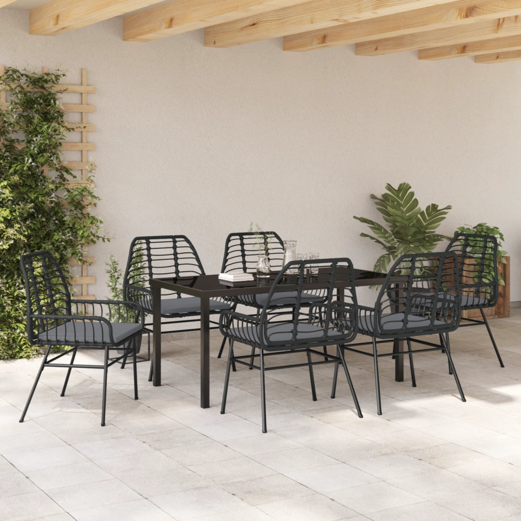 Set da pranzo da giardino 7 pezzi con cuscini Nero Polyrattan