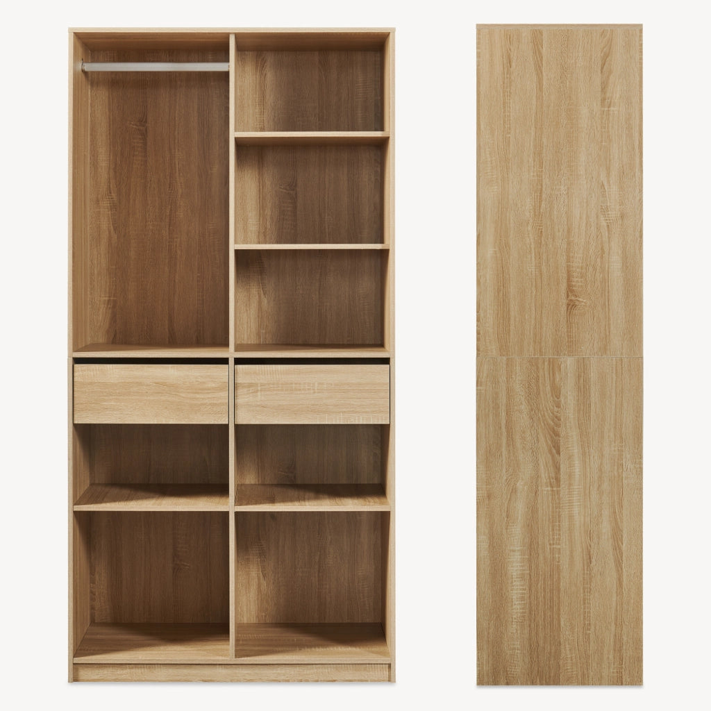 Armadio Aperto Vippsaki Guradaroba con Barra Appendiabiti 7 Scomparti e 2 Cassetti 200 x 100 x 50 cm - Effetto Rovere [en.casa]