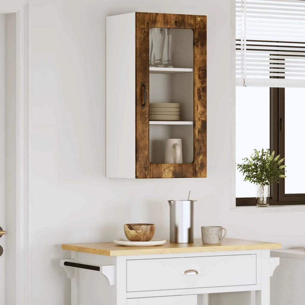 Pensile da cucina | Mobile in vetro da parete PORTO Rovere fum¨¦ 40 x 31 x 80 cm