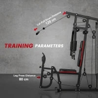 Stazione Fitness Multifunzione con 45 kg di Pesi per Home Gym, 160x108x200 cm, Nero