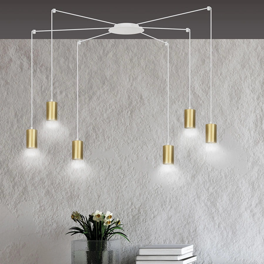 Lampadario Emibig Traker 6 luci GU10 bianco oro metallo