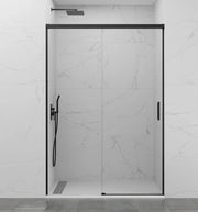 Box doccia frontale BASIC 1 fisso + 1 scorrevole 150-155 cm (61-66) nero opaco vetro trasparente