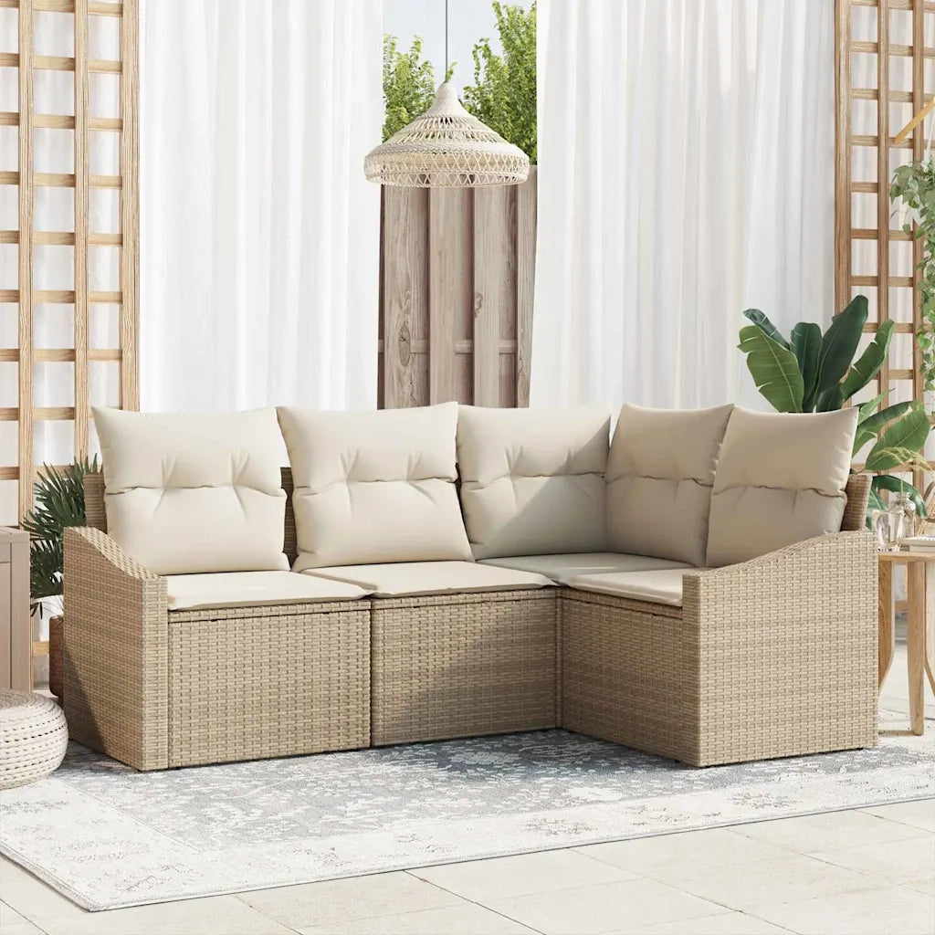 Set Divano da Giardino 4 pcs Beige e Bianco polyrattan 3355370