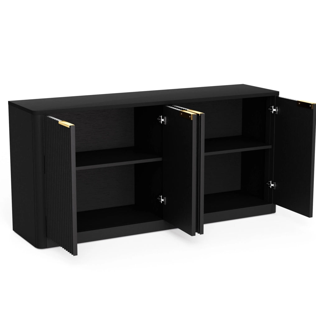 Credenza 150x40x70,5 cm a 4 ante in MDF nero con pannelli ondulati