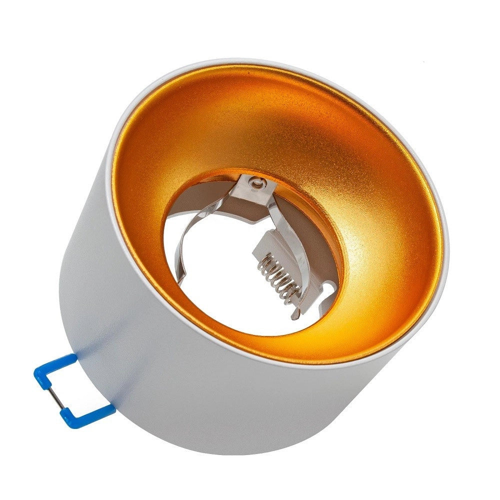 Trade Shop - Portafaretto Tondo Bianco Oro Incasso 70 Mm Cartongesso Lampade Led Gu10 Gu5.3 -