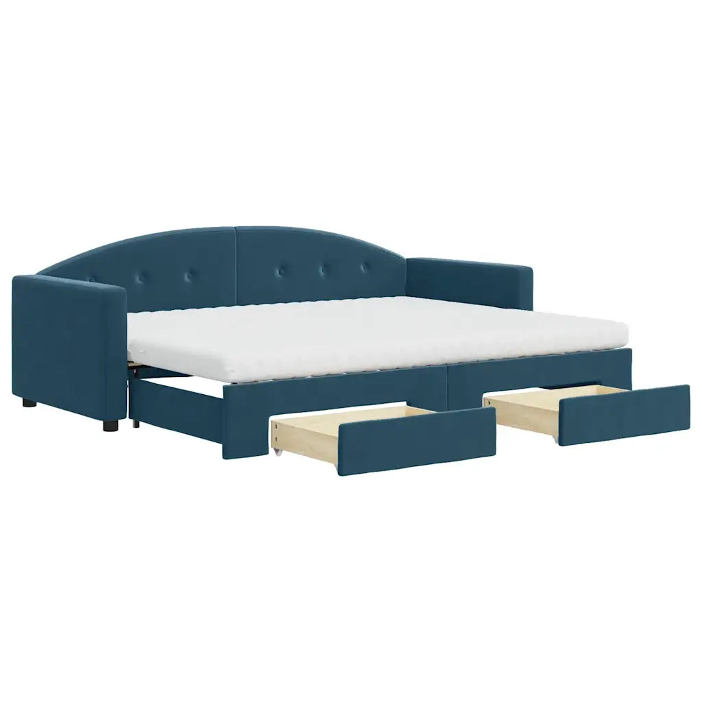 Divano Letto Estraibile con Cassetti Blu 80x200 cm in Velluto 3197365