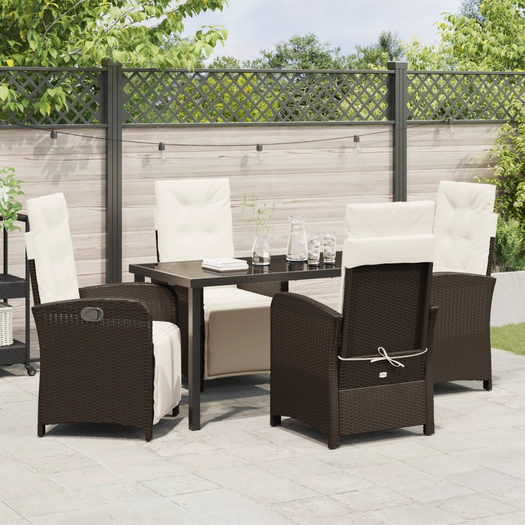 Set da pranzo da giardino 5 pezzi con cuscini in rattan polimero marrone