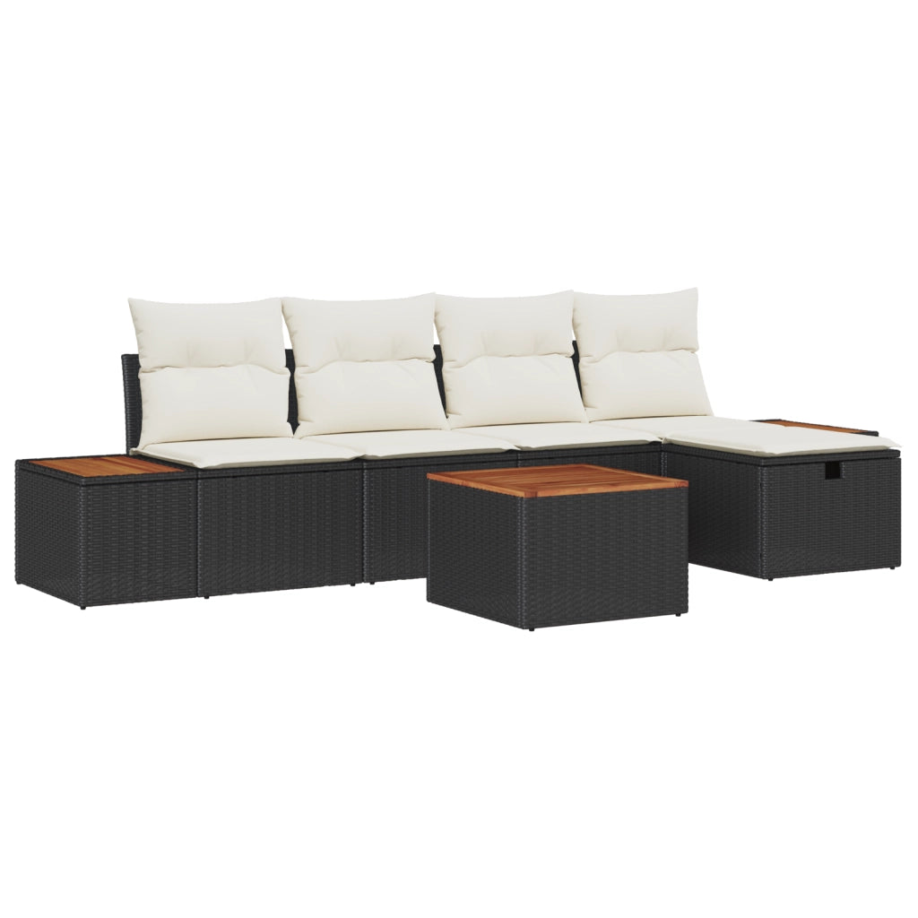 Set divani giardino 6 pezzi con cuscini polyrattan nero