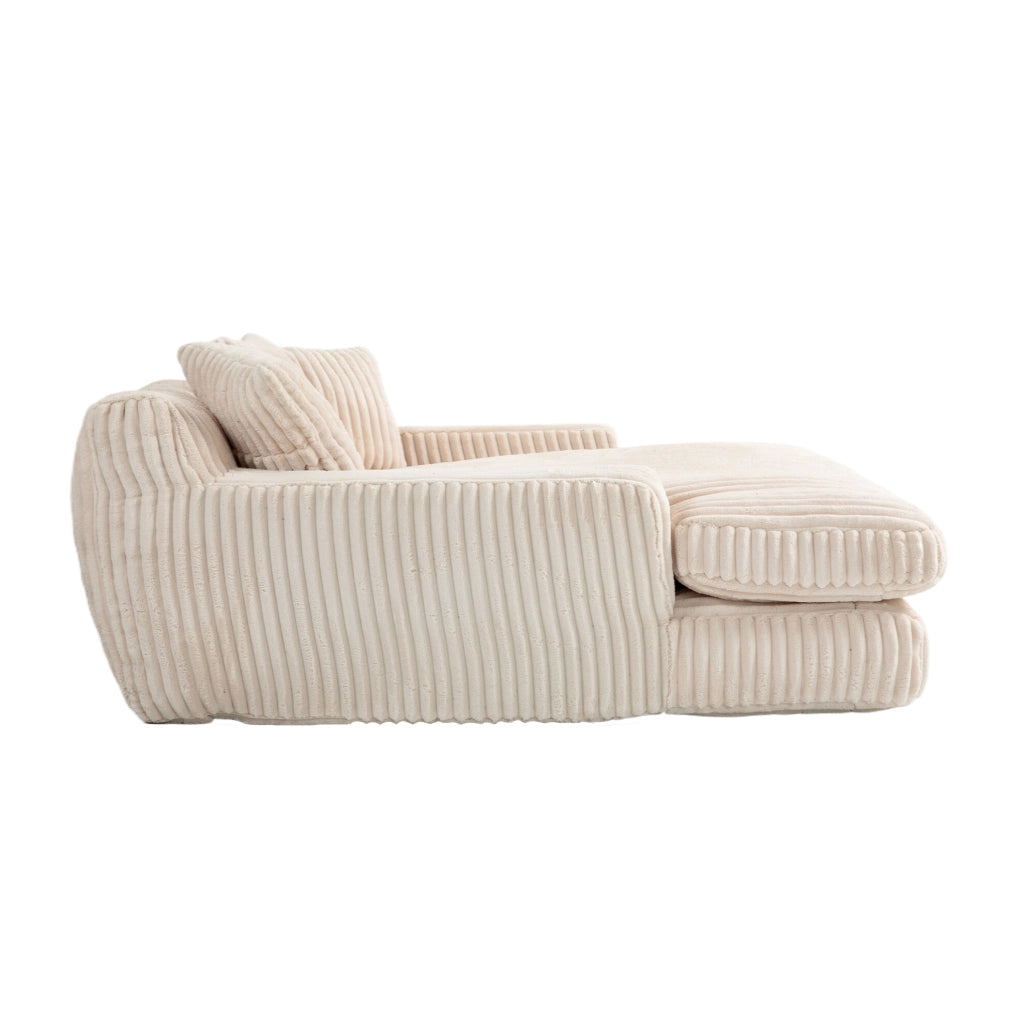 Poltrona chaise longue 125x155x63 cm con 3 cuscini; in cord beige