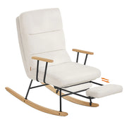 Sedia a dondolo con gambe in legno di caucciù sedia a dondolo in tessuto felpato schienale regolabile in 4 posizioni supporta fino a 160 kg per camera da letto e soggiorno bianco crema 12_0006072