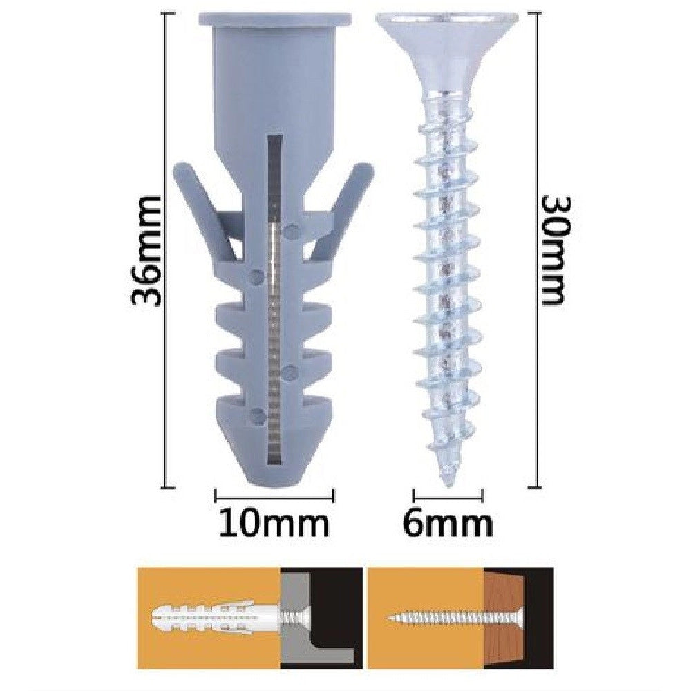 Trade Shop - Set 6 Pz Viti Vite Croce 6x30mm + Tasselli Con Alette Tassello M10 Fischer 57571 -