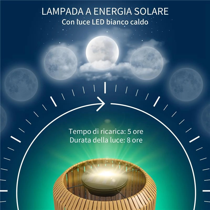 LAMPADA SOLARE DA GIARDINO CON ILLUMINAZIONE LED IN ACCIAIO E RATTAN PE, Ï34X130 CM GIALLO