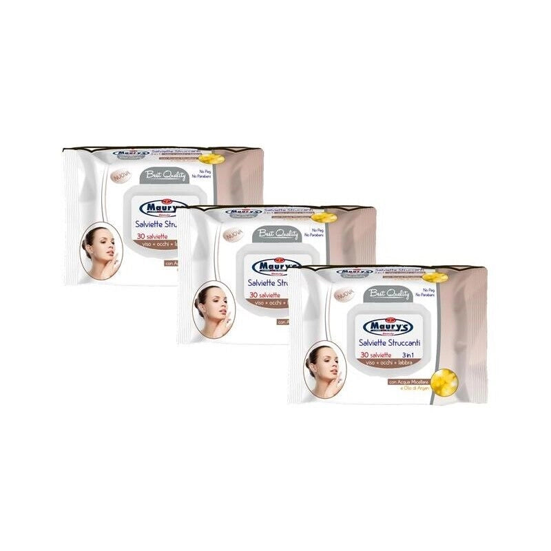 KIT SET 3 PZ MAURY'S SALVIETTE DETERGENTI UMIDIFICATE STRUCCANTI