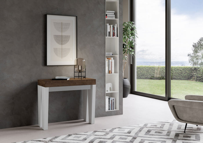 Consolle Allungabile 90-300x40x77 cm in Nobilitato Marrone e Bianco