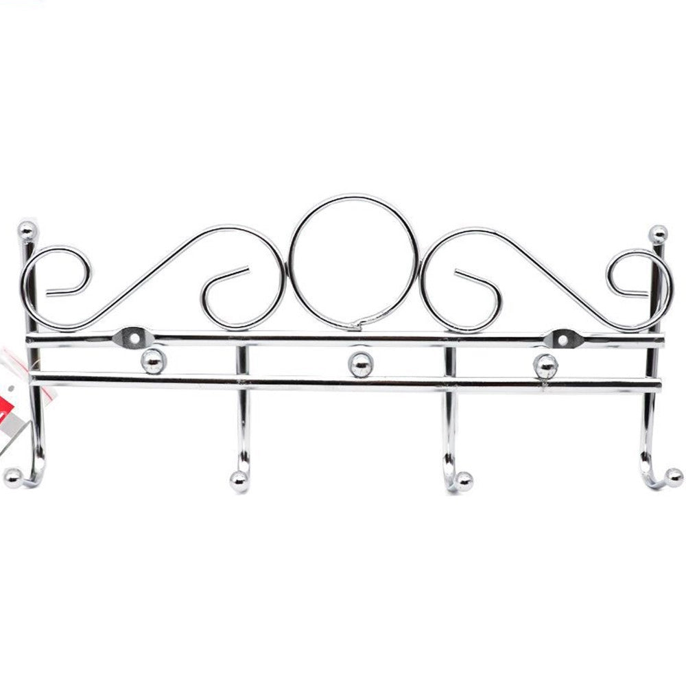 Trade Shop - Appendiabiti Attaccapanni In Metallo Colore Silver A Parete 4 Posti Ganci 30x12 -