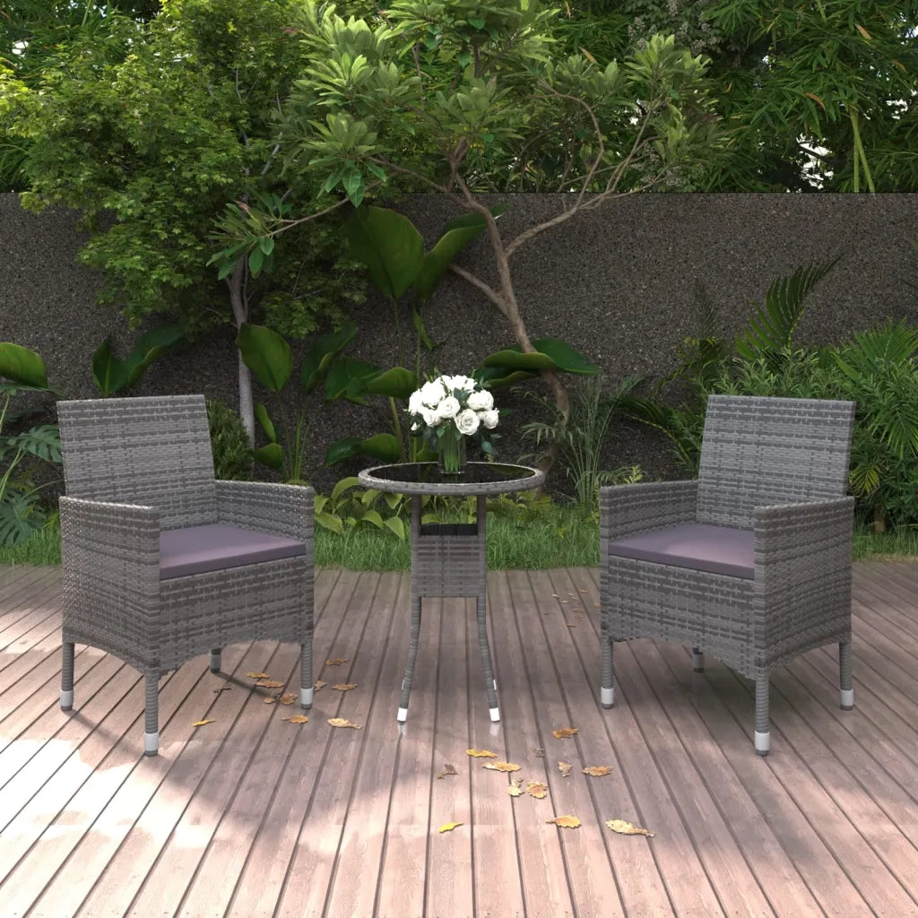 Set da Pranzo per Giardino 3 pz | Set Salotto da Giardino in Polyrattan Grigio