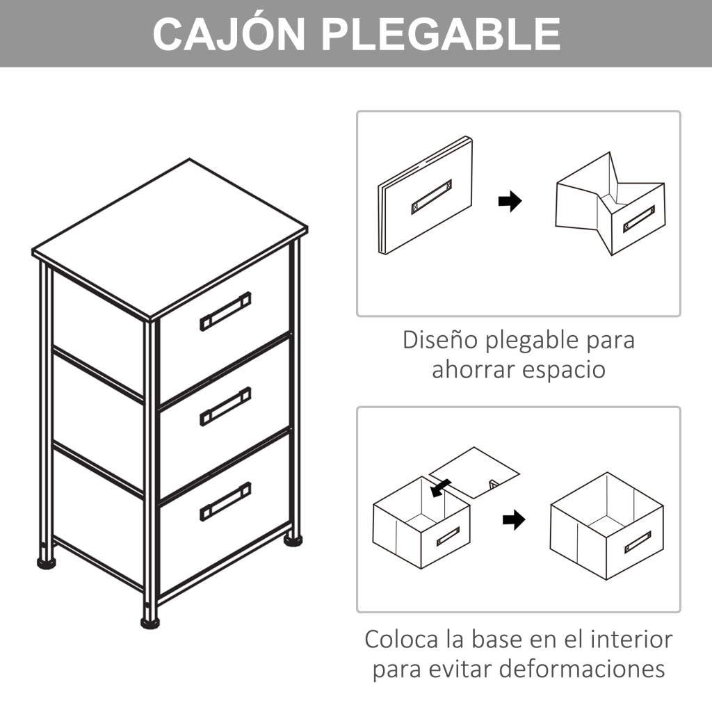 Cassettiera con 3 Cassetti Tessuto Grigio ¨C Zephmum ¨C Acciaio 60x40x