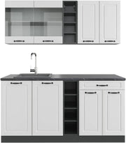 Cucina completa R-Line, Bianco casa di campagna/antracite, 160 cm, PL Antracite, adatto per l'espansione individuale con moduli aggiuntivi