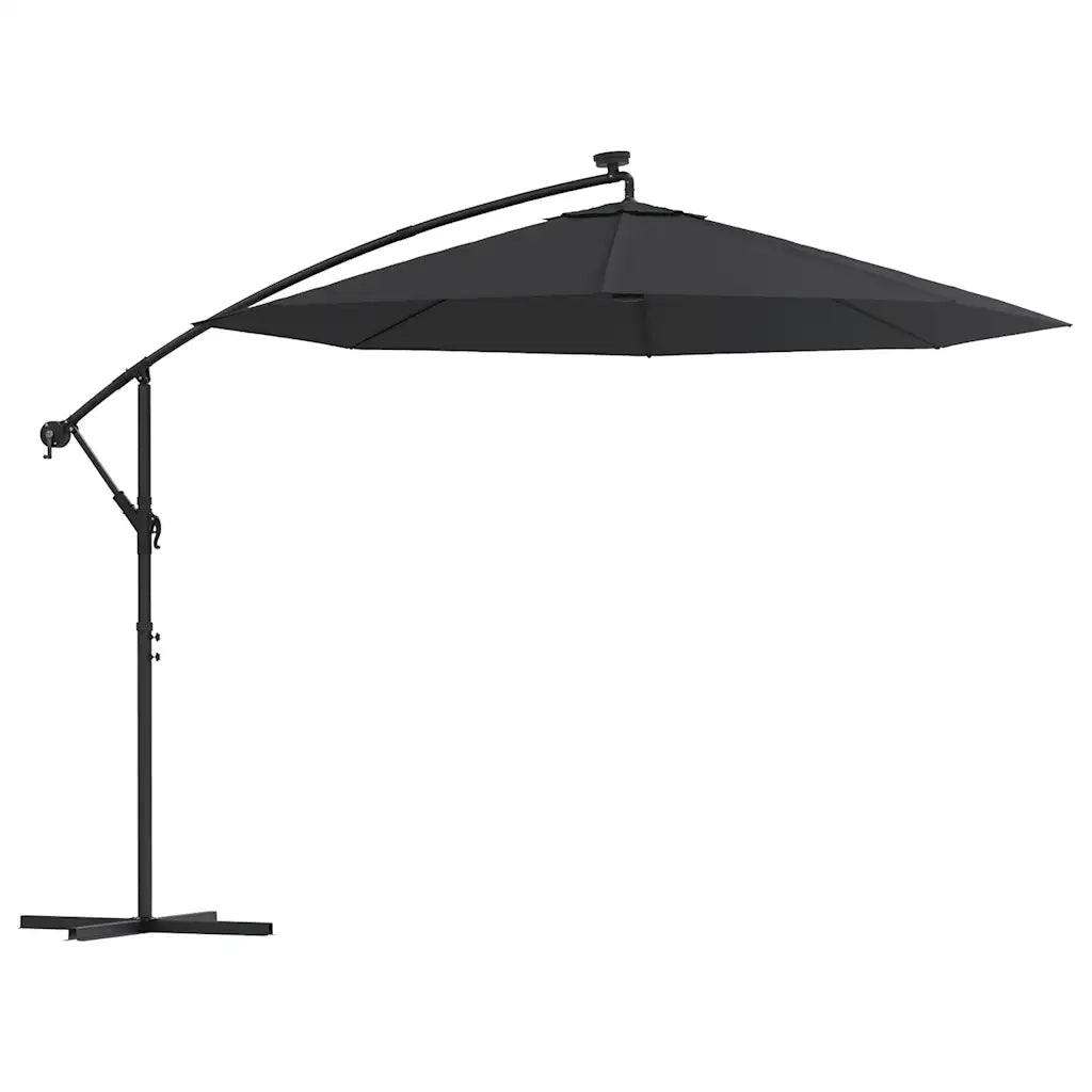 Ombrello | Parasolne a Sbalzo con LED e Palo in Acciaio 300 cm Nero