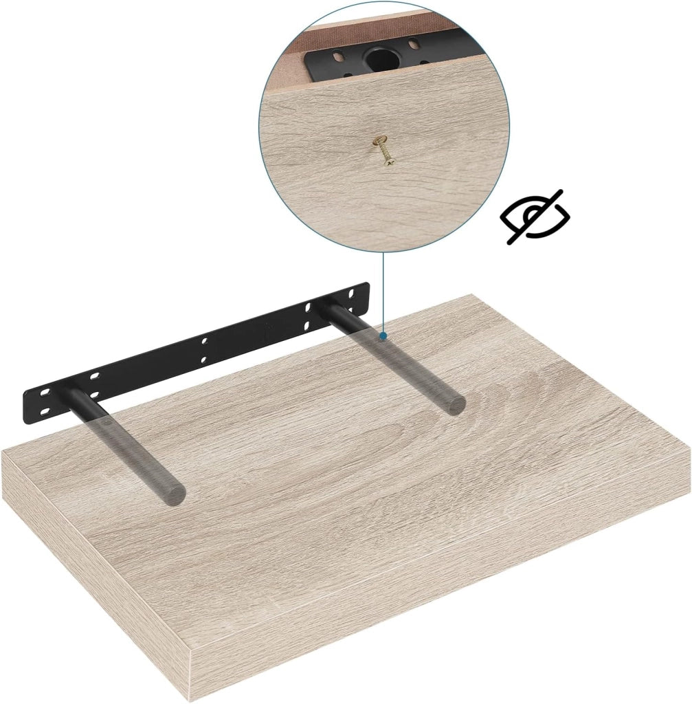Mensola a Muro Set da 2, 25cm, Mensole Librerie da Parete Scaffale MDF Stile Rétro Ripiano Portaoggetti, Quercia, 0079QJ-2