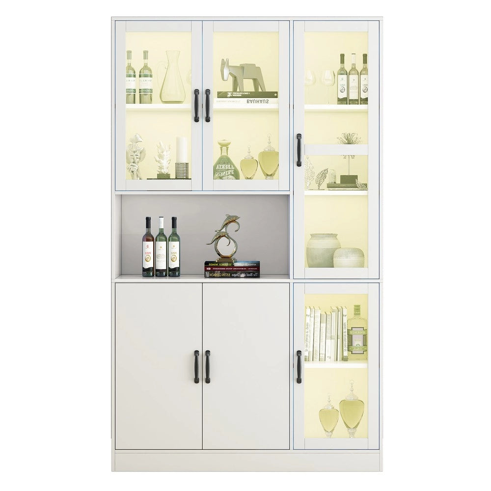 Libreria con Ante e Vetrina LED ¨C MINIMAL ¨C Legno Bianco, Soggiorno