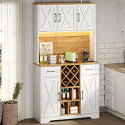 Credenza alta da cucina con LED, 2 cassetti, vani aperti, portabottiglie e prese, per cucina e soggiorno 105 × 40 × 180 cm