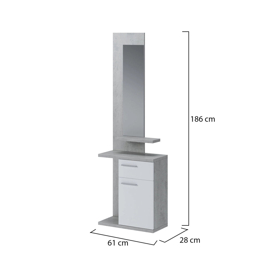 Candiolo, Mobile da Ingresso Specchio Incluso, 61x28x186h cm Grigio Cemento