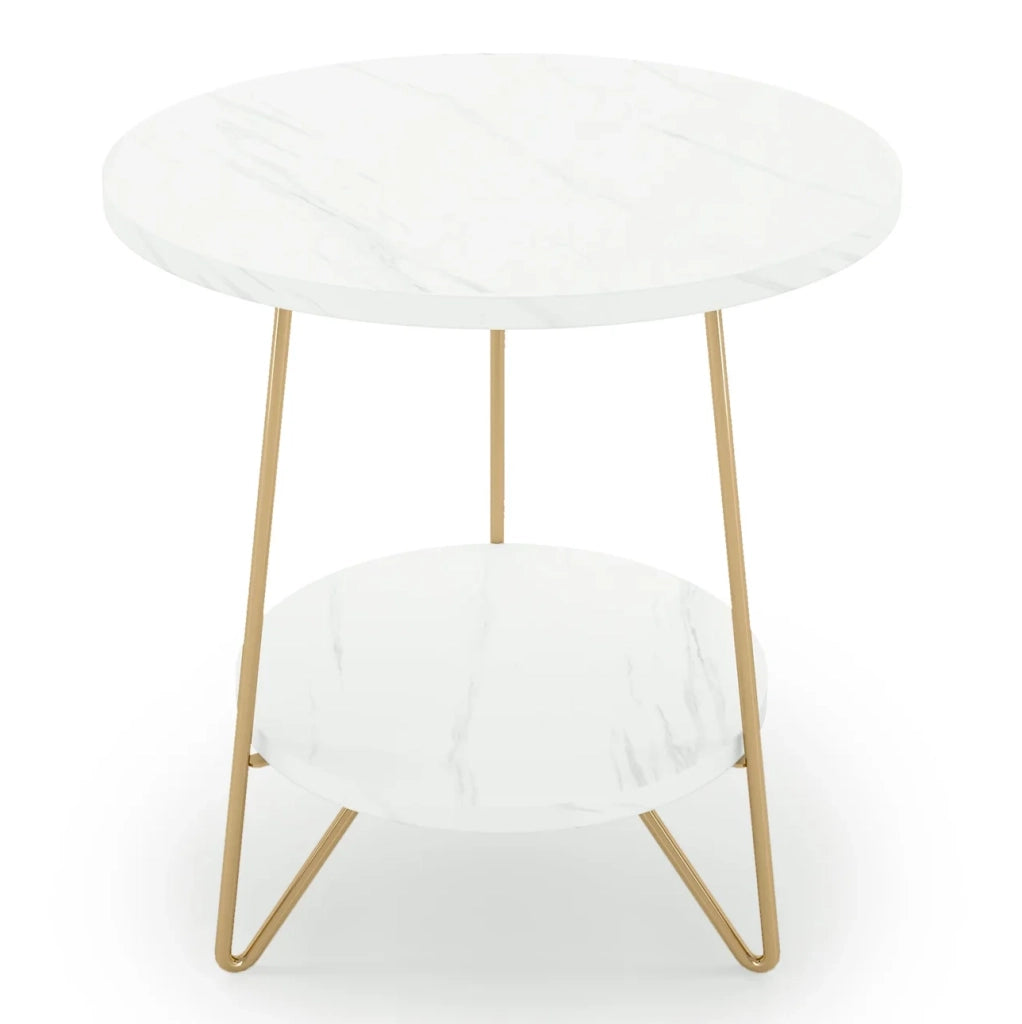 Tavolino rotondo a 2 ripiani bianco e oro 47x55 cm