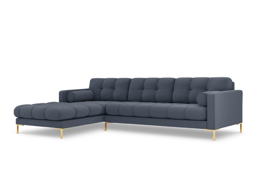 Cosmopolitan Design - Divano angolare sinistro "Bali" 5 posti in tessuto strutturato blu scuro 