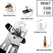 Opener manuale per lattine e bottiglie con rimuovitore di coperchio magnetico - Apribottiglie robusto in acciaio inossidabile con bordi lisci, manico ergonomico e lama tagliente (nero)
