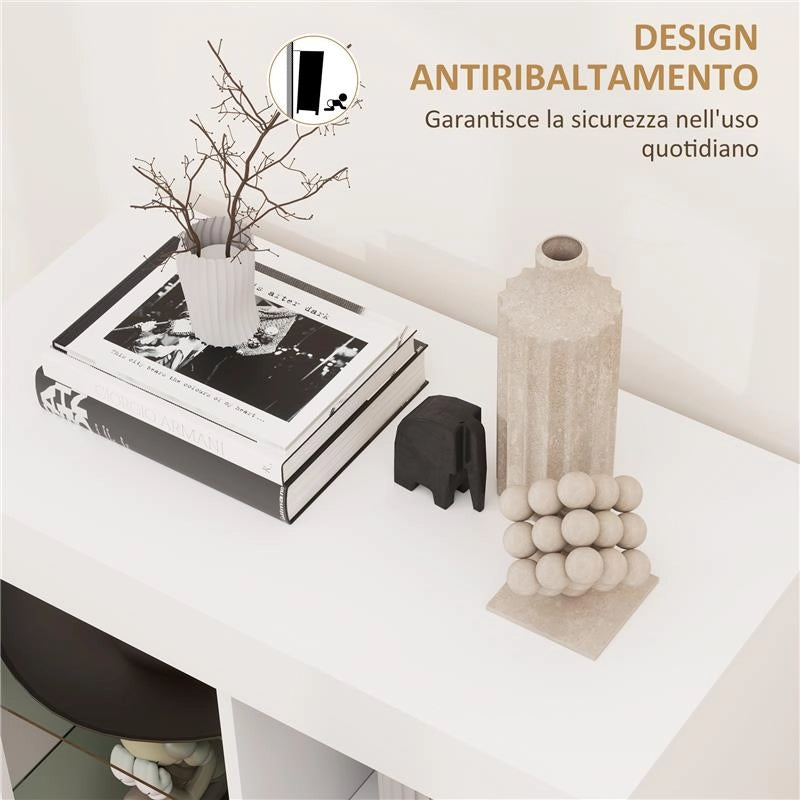 MOBILE CONTENITORE A LED CON 3 RIPIANI APERTI E ARMADIETTO A 2 LIVELLI IN LEGNO E VETRO 75X40.1X83 CM BIANCO