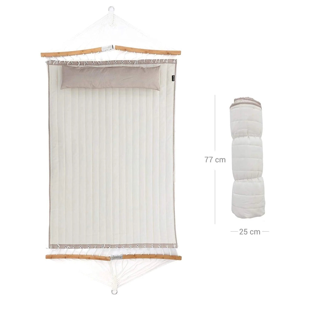 Amaca doppia imbottita con barre di protezione in bambù curvo removibili con cuscino tessuto Oxford 200 x 140 cm portata 225 kg panna e beige 12_0001611