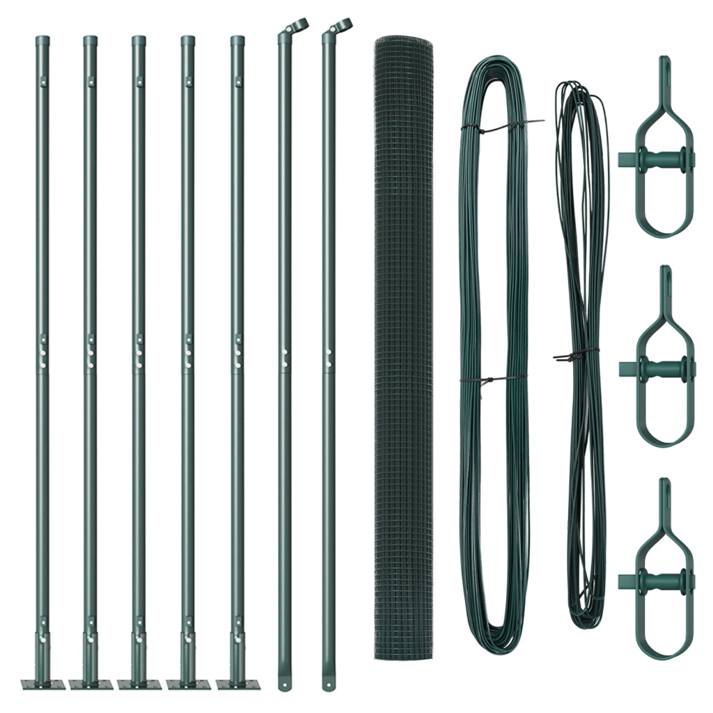 Recinzione in Rete Saldata con 7 Pali Flangiati Verde 1,6x10 m Acciaio