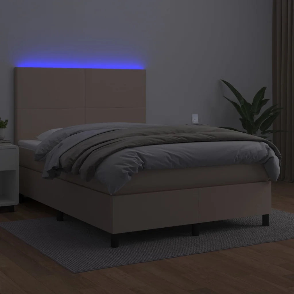 Giroletto Molle Materasso e LED Cappuccino 140x200cm Similpelle 3135830