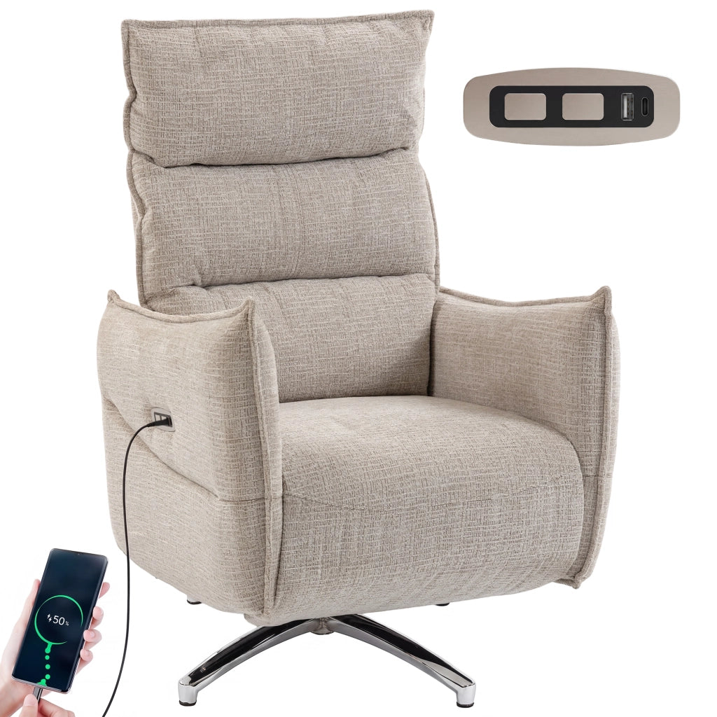 Poltrona Elettrica Girevole Relax ¨C Zephmum ¨C Beige, Tessuto, 90x100x80