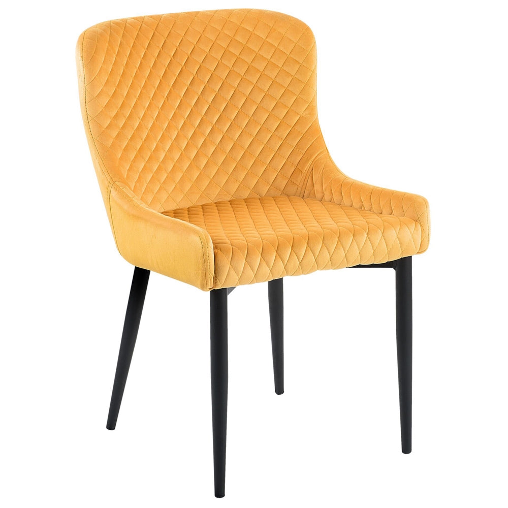 Set di 2 sedie da pranzo imbottite in velluto giallo trapuntato