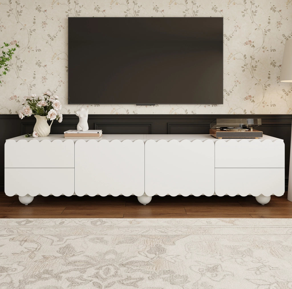 Mobile TV basso bianco 175 x 38 x 37 cm in MDF e pannello truciolare; con cassetti e ante