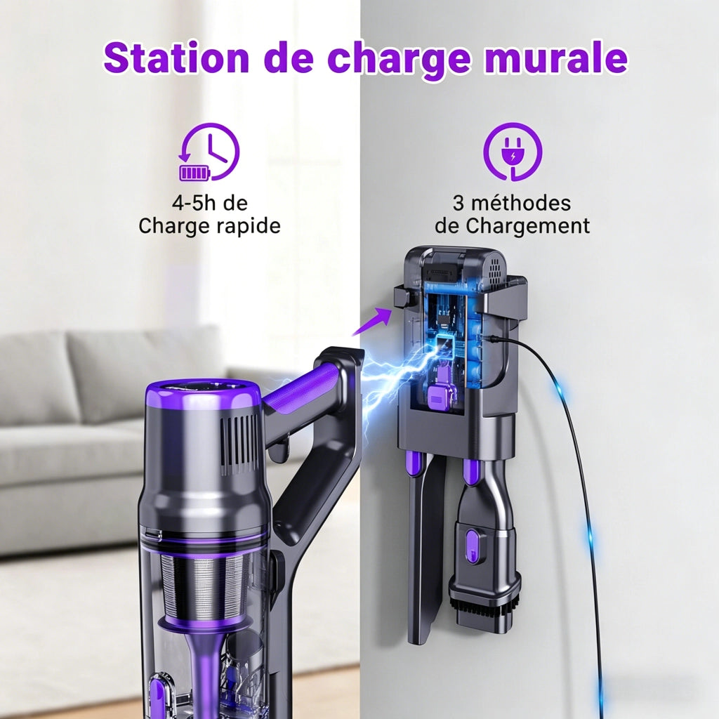 Aspirapolvere a bastone senza fili - DSV112A - 550W - 55Kpa - 60 Min di autonomia - Per peli animali Purple
