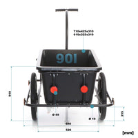 Rimorchio per bici con recipiente da 90 l per carichi fino a 80 kg, con pneumatici da 16"