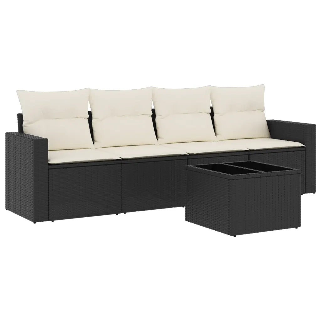 Set Divani da Giardino 5 pz | Set Salotto da Giardino con Cuscini in Polyrattan Nero