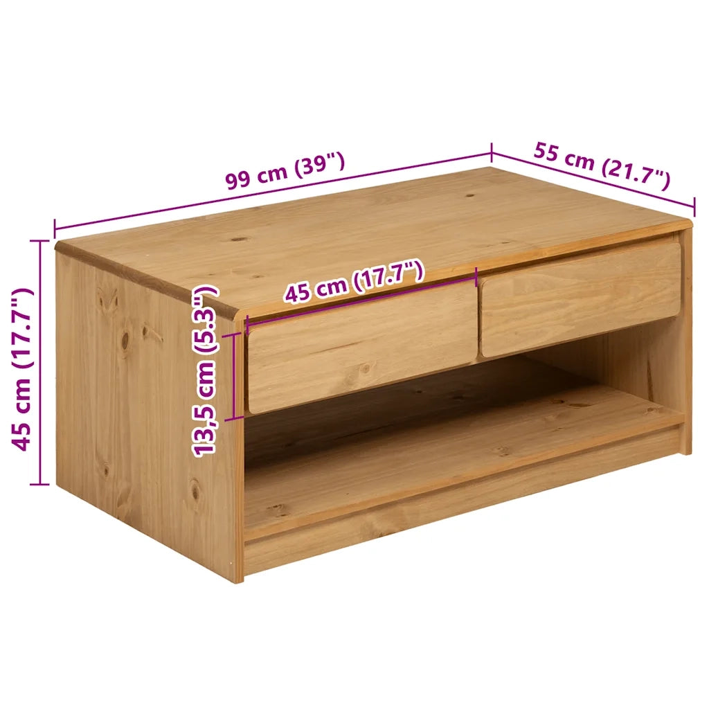 Tavolino Salotto SAUDA Rovere 99x55x45 cm Legno Massello Pino 377598