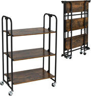 Scaffali pieghevoli con ruote, nessun montaggio Carrello a 3 livelli, 2 delle ruote hanno serrature, carrello multiuso per microonde, rack portatile con telaio in metallo, per cucina, camper