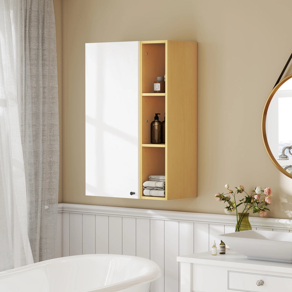 Armadietto Bagno a Parete con Ripiani Regolabili e 3 Mensole ¨C Zephmum ¨C Bianco e Legno 59.5x30x90 cm