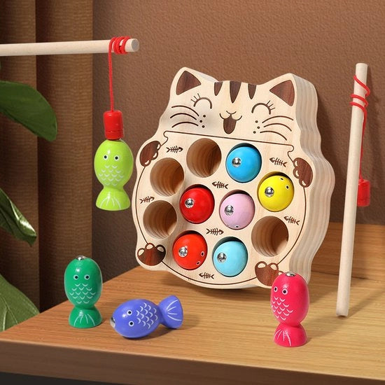 Giocattolo educativo adatto a bambini da 2 anni in su, compreso un pesce da catturare magnetico in forma di gatto. Regalo per bambini da 2 a 5 anni.