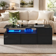 Tavolino da caffè LED nero con 2 cassetti, 100x50x35 cm