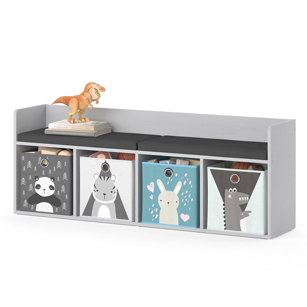 Vicco Scaffale per bambini Bianco 107.2 x 88.6 cm 4 scomparti, con cassette pieghevoli grigie