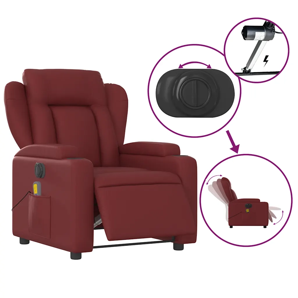 Divano Sedia-Poltrona Massaggiante Reclinabile Rosso Vino in Similpelle 366064
